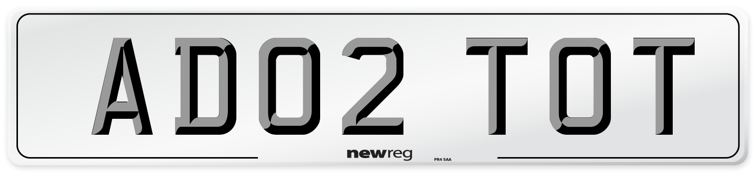 AD02 TOT Number Plate from New Reg